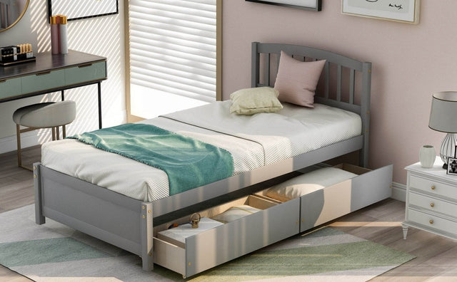 Twin Solid Wood Platform Bed Frame With Storage Drawers - Omega Lifestyles