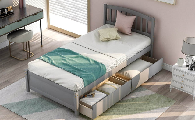 Twin Solid Wood Platform Bed Frame With Storage Drawers - Omega Lifestyles