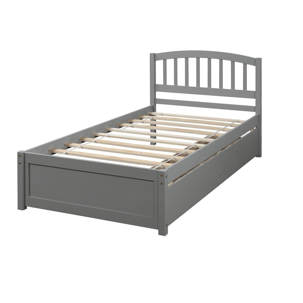 Twin Solid Wood Platform Bed Frame With Storage Drawers - Driftwood - Omega Lifestyles