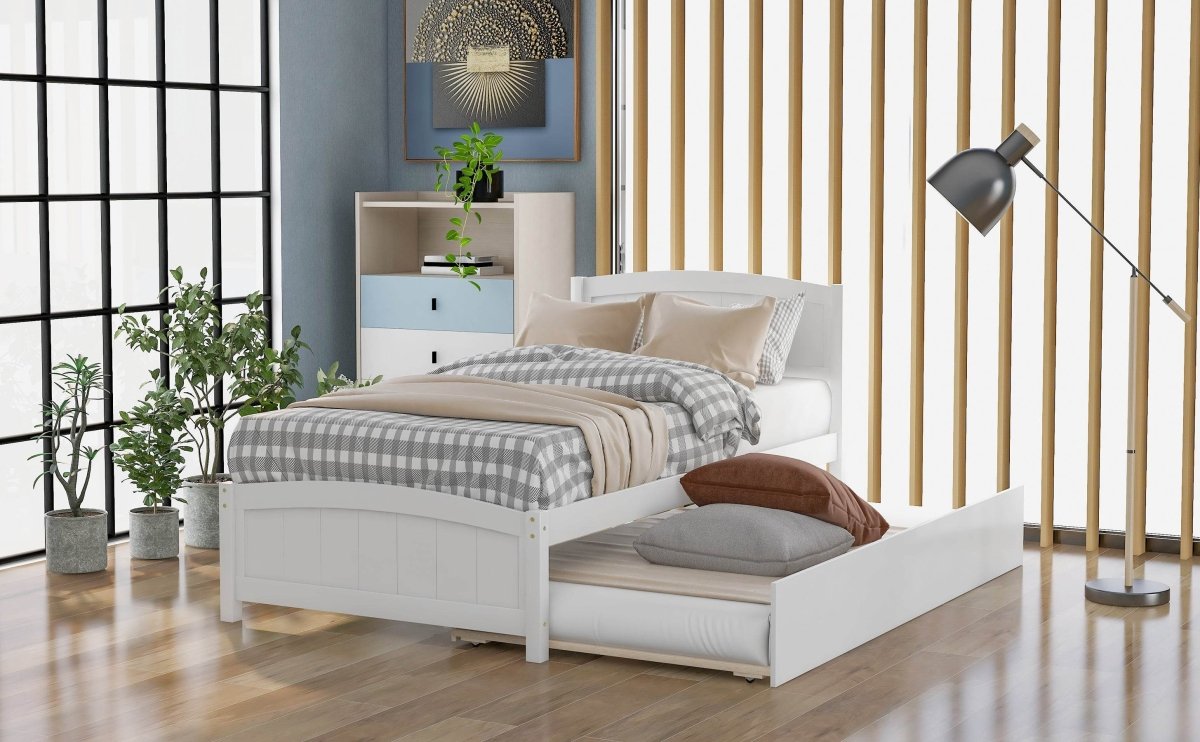 Twin Solid Wood Platform Bed With Trundle - Driftwood - Omega Lifestyles