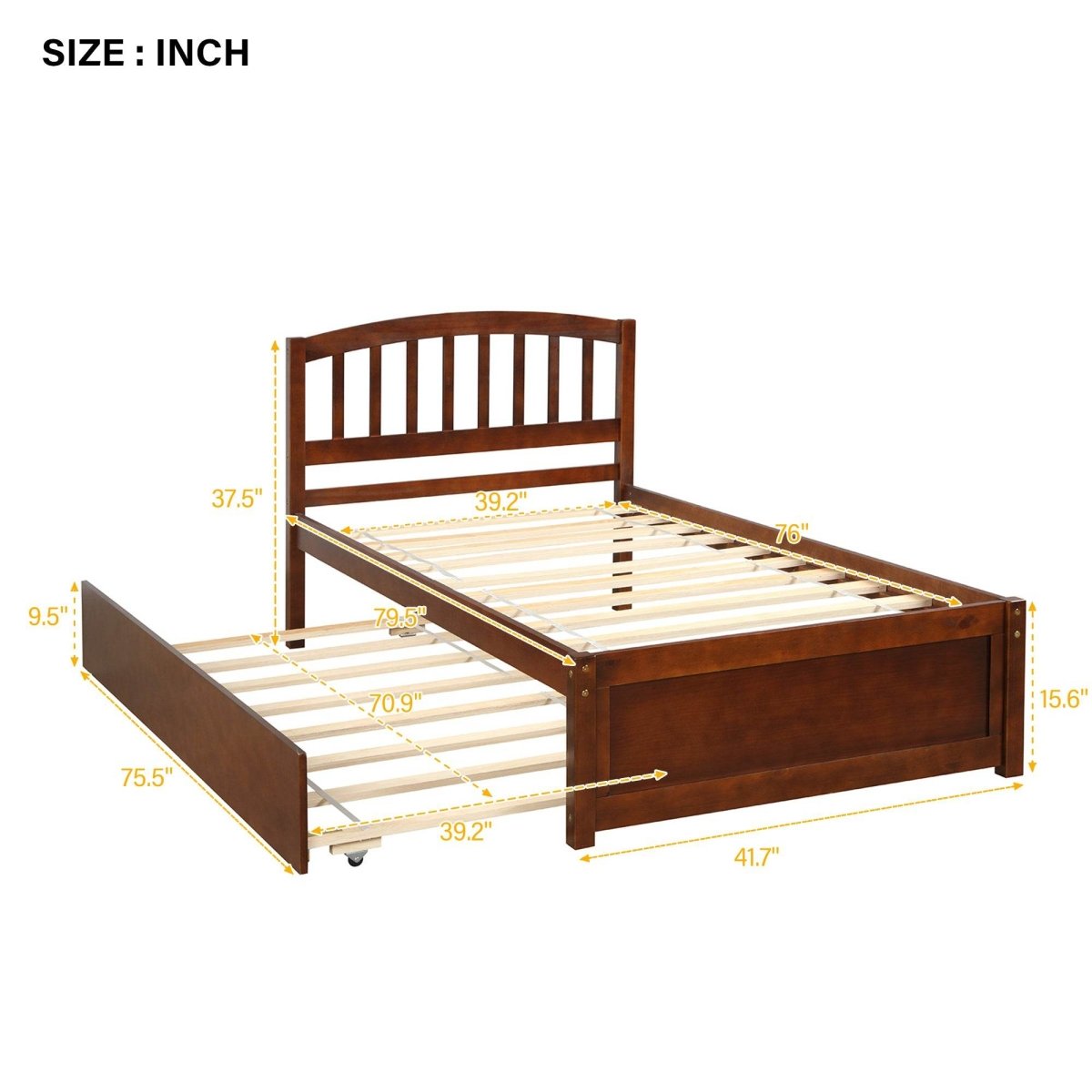 Twin Solid Wood Platform Bed With Trundle Walnut - Driftwood - Omega Lifestyles