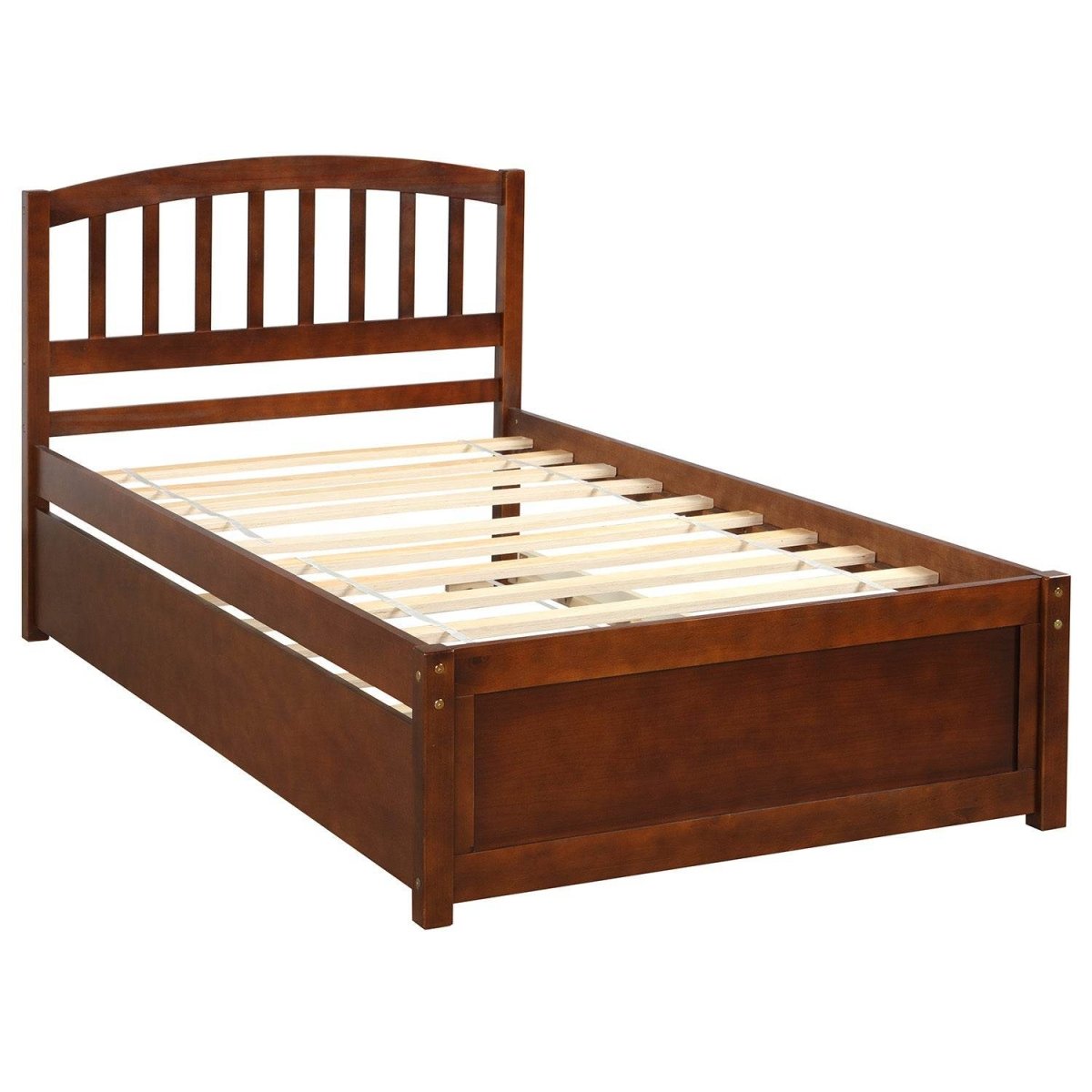 Twin Solid Wood Platform Bed With Trundle Walnut - Driftwood - Omega Lifestyles