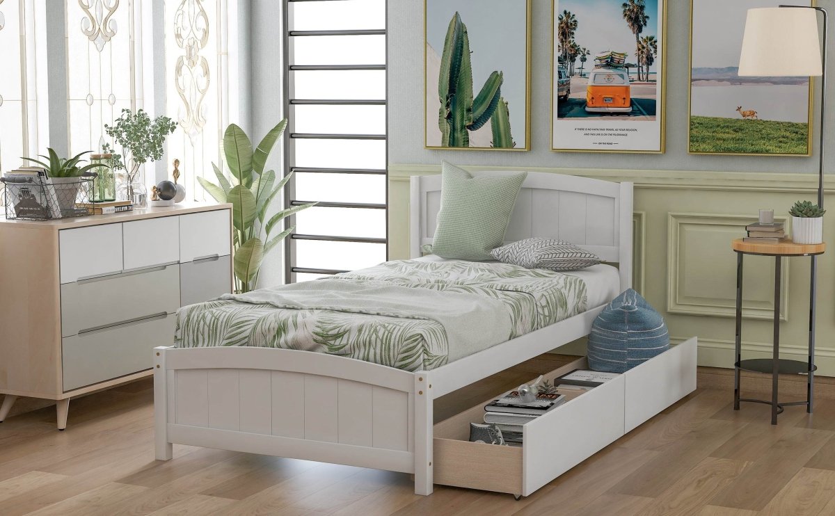 Twin Solid Wood Platform Bed With Two Drawers - Driftwood - Omega Lifestyles