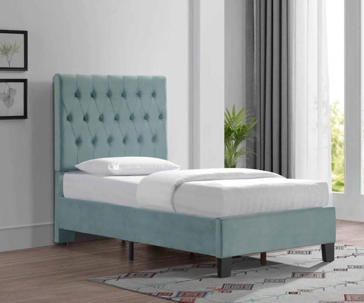 Twin Solid Wood Upholstered Bed Frame - Driftwood - Omega Lifestyles