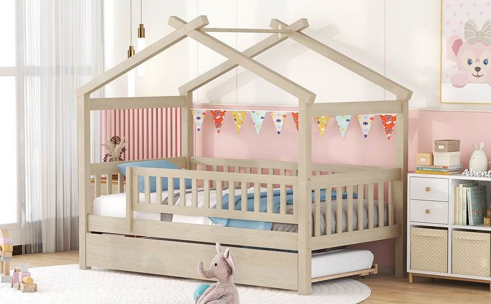 Twin Wooden House Daybed With Trundle Storage - Sleep Galleria