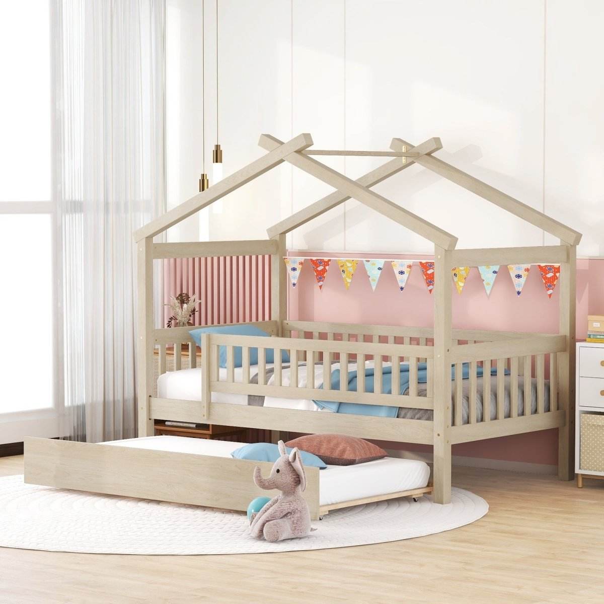 Twin Wooden House Daybed With Trundle Storage - Sleep Galleria