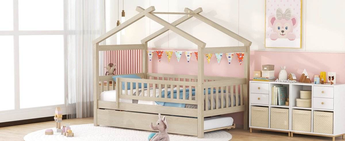 Twin Wooden House Daybed With Trundle Storage - Sleep Galleria