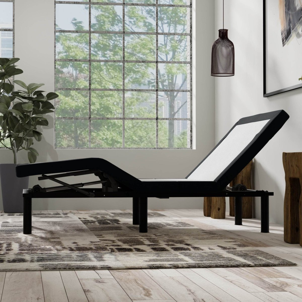 Twin XL Adjustable Base With Massage Pillow Tilt USB Ports - Driftwood - Omega Lifestyles