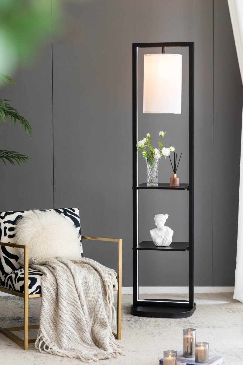 Two Tiered Vertical Iron Shelving Stand With Light - Sleep Galleria