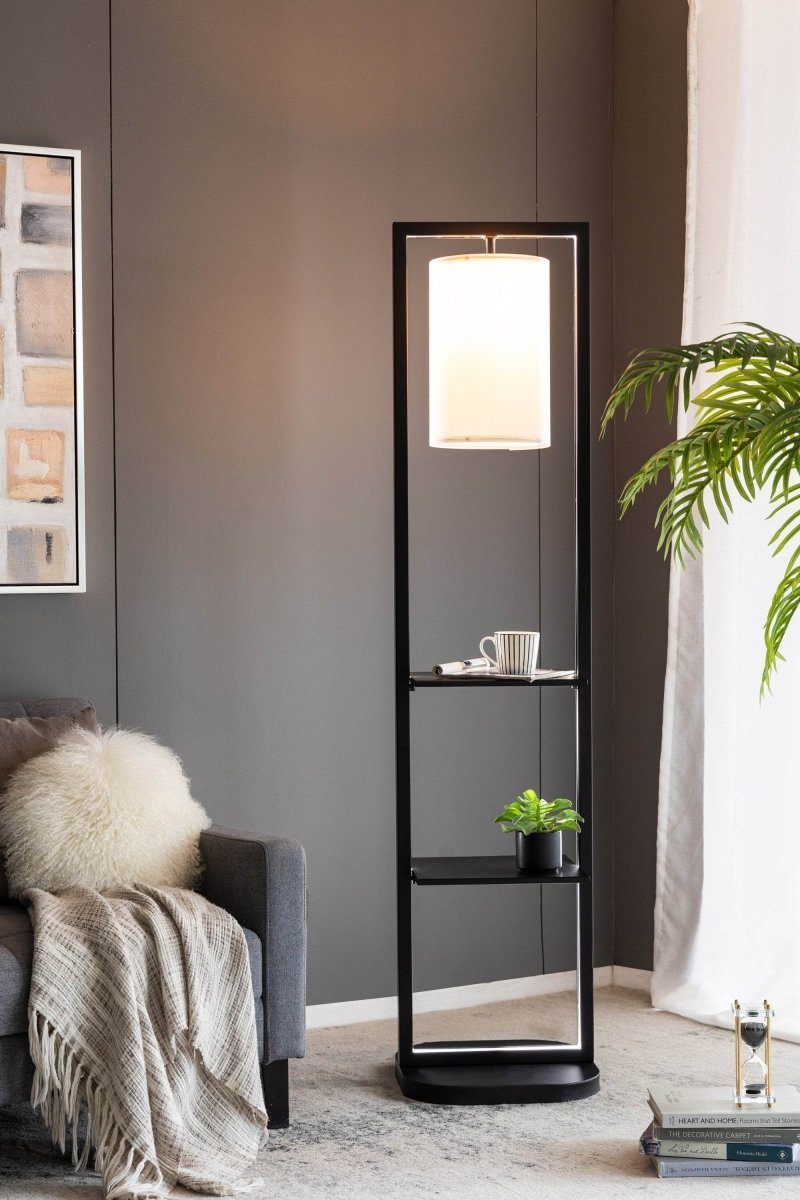 Two Tiered Vertical Iron Shelving Stand With Light - Sleep Galleria