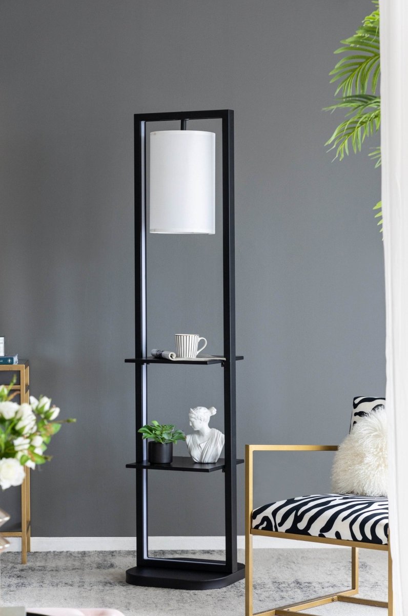 Two Tiered Vertical Iron Shelving Stand With Light - Sleep Galleria
