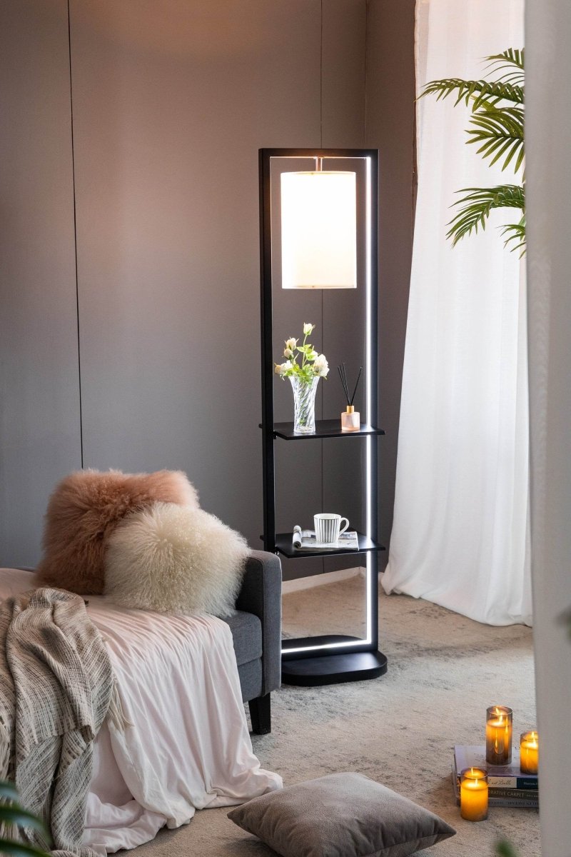 Two Tiered Vertical Iron Shelving Stand With Light - Sleep Galleria