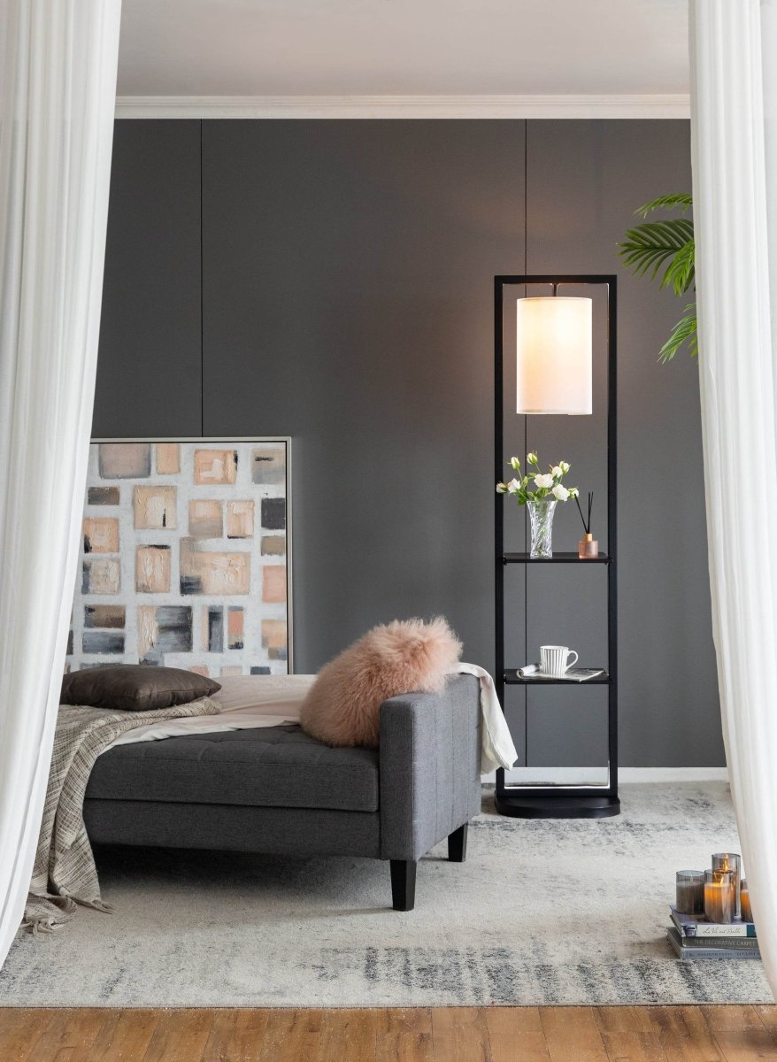 Two Tiered Vertical Iron Shelving Stand With Light - Sleep Galleria