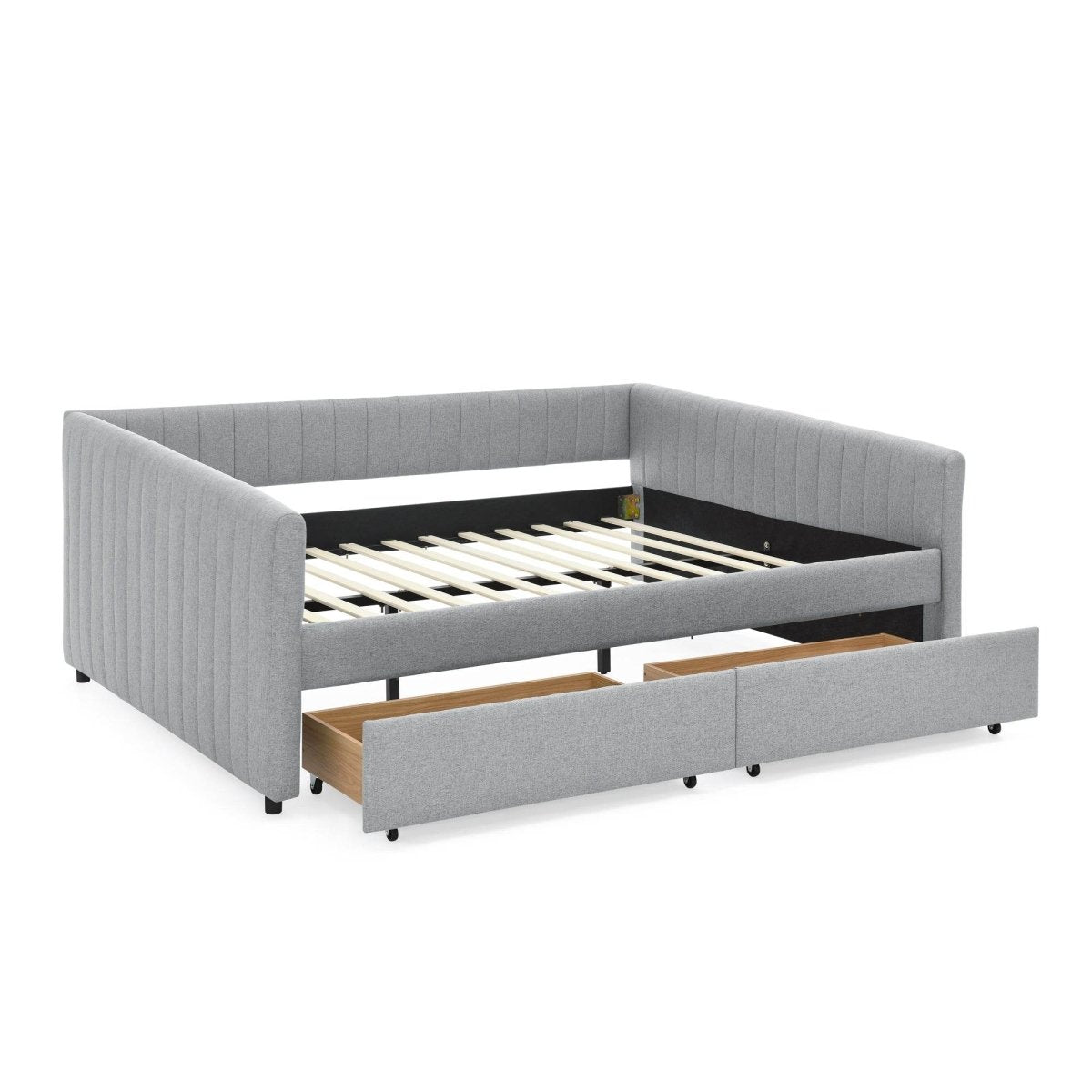 Upholstered Linen Daybed With Two Storage Drawers - Omega Lifestyles