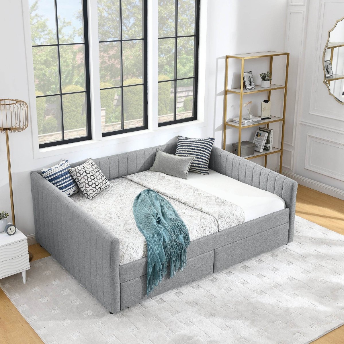 Upholstered Linen Daybed With Two Storage Drawers - Omega Lifestyles
