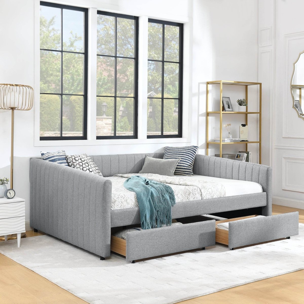 Upholstered Linen Daybed With Two Storage Drawers - Omega Lifestyles