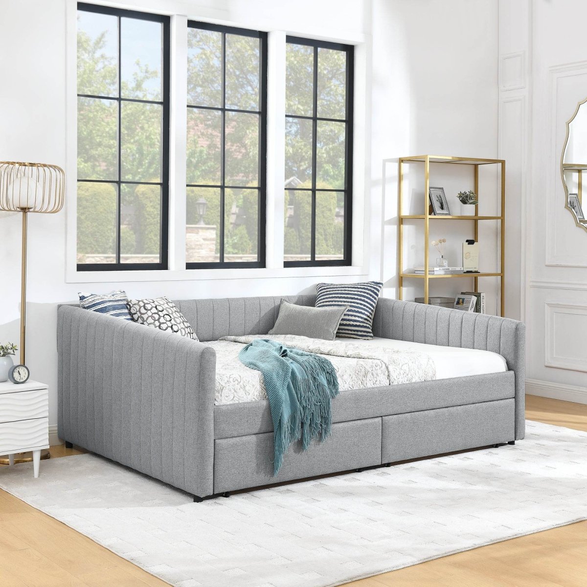 Upholstered Linen Daybed With Two Storage Drawers - Omega Lifestyles