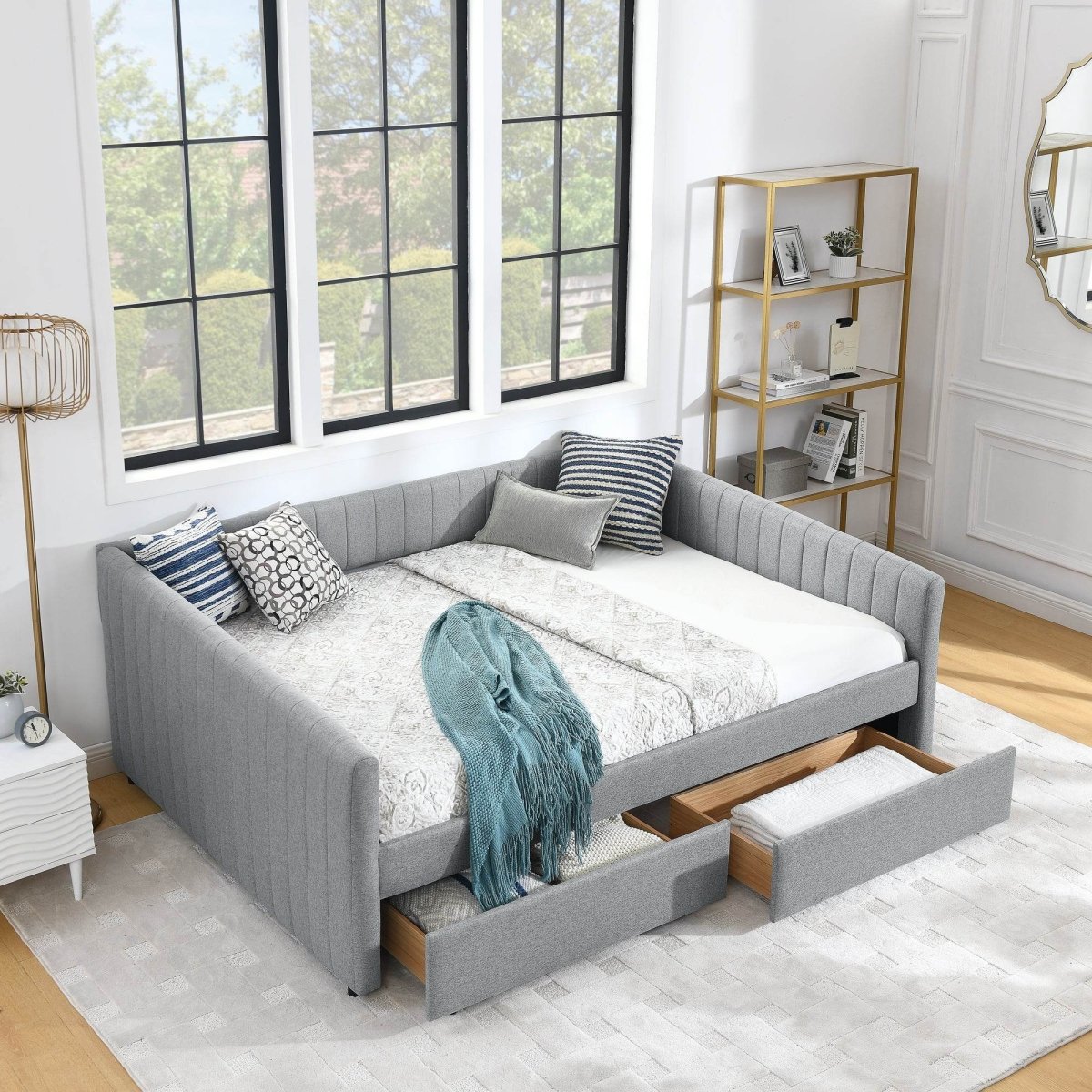 Upholstered Linen Daybed With Two Storage Drawers - Omega Lifestyles