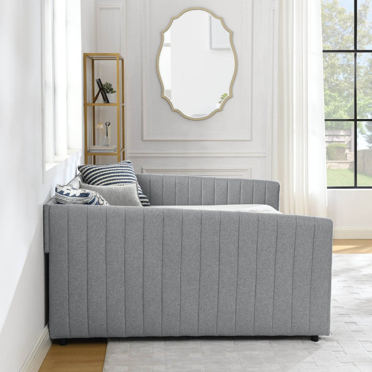 Upholstered Linen Daybed With Two Storage Drawers - Omega Lifestyles