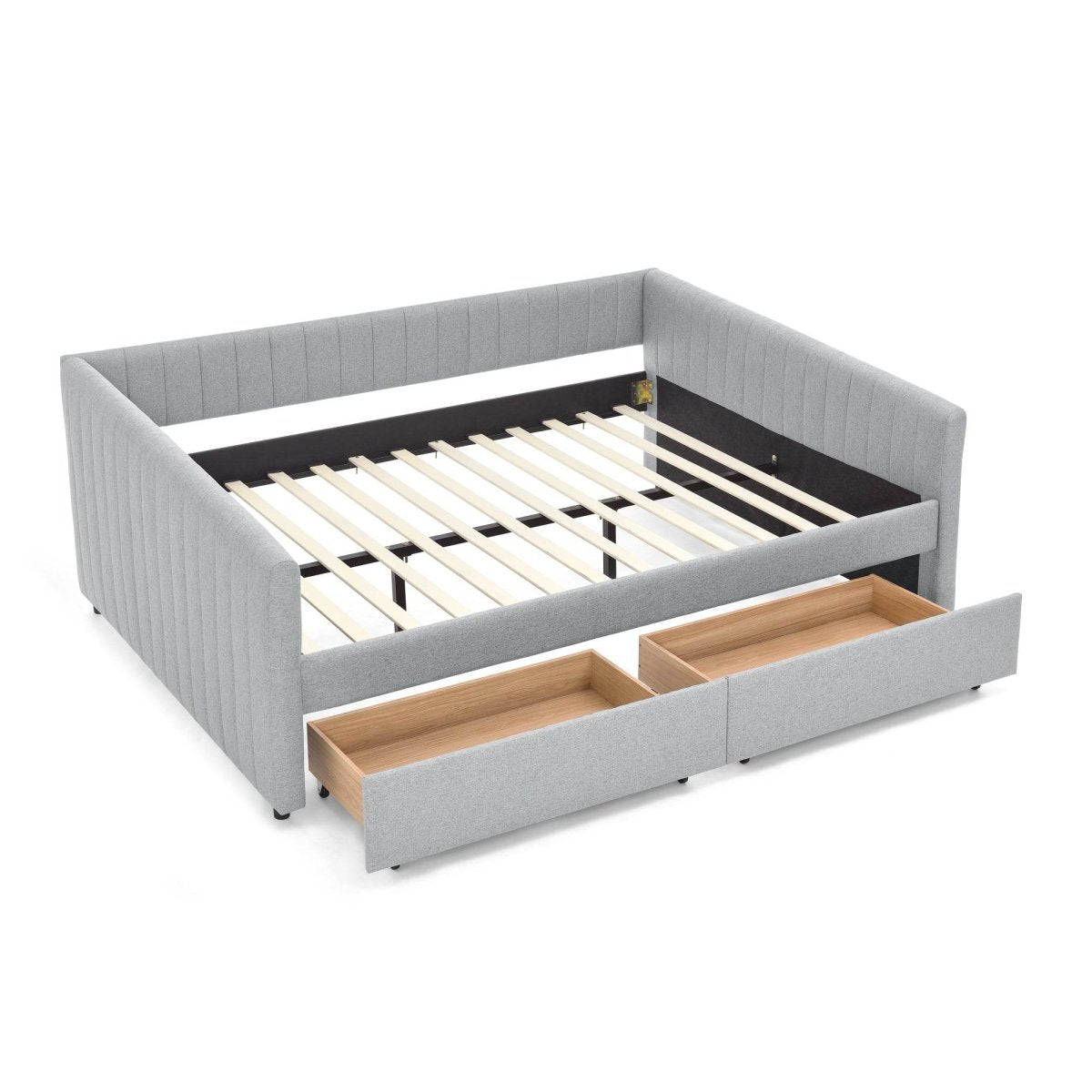 Upholstered Linen Daybed With Two Storage Drawers - Omega Lifestyles