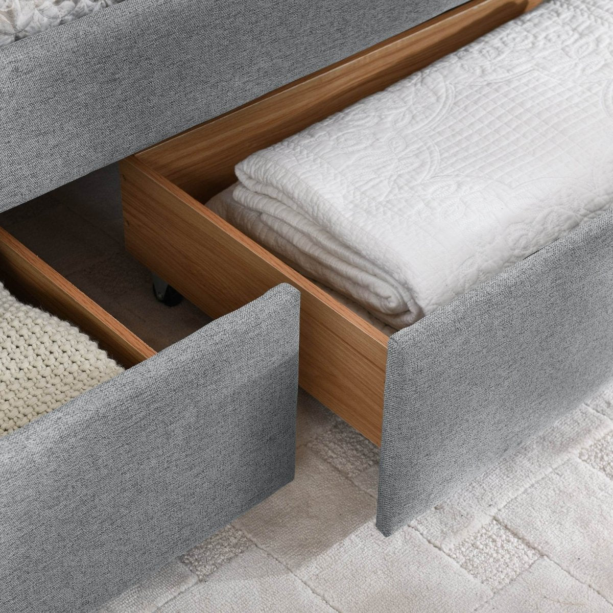 Upholstered Linen Daybed With Two Storage Drawers - Omega Lifestyles