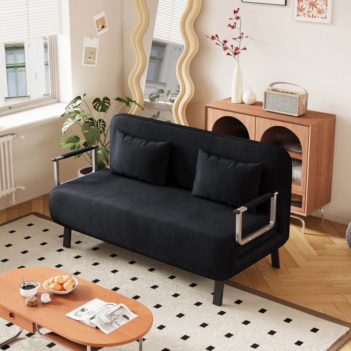 Velvet Convertible 55 - Inch Tri - Fold Sleeper Sofa Bed - Driftwood - Omega Lifestyles