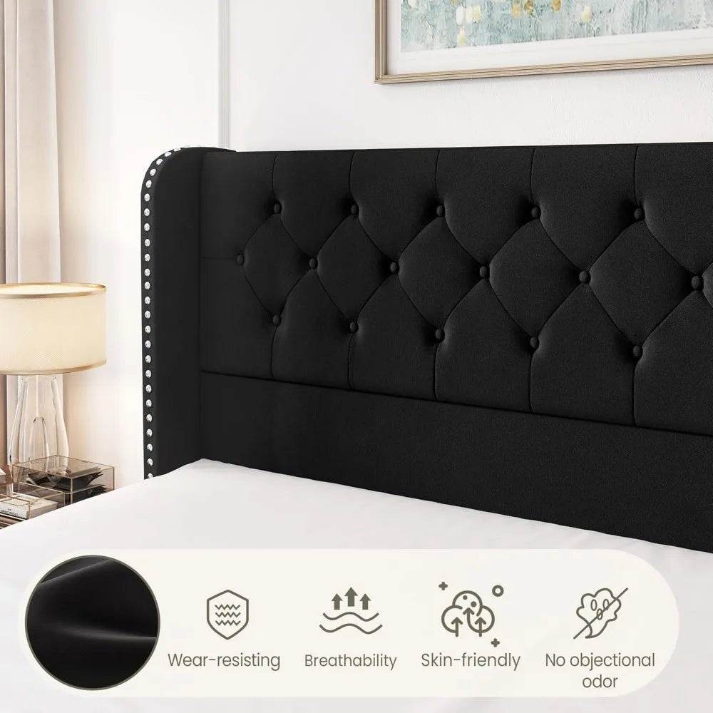 Velvet Upholstered Platform Bed Frame With Storage Drawers - Omega Lifestyles