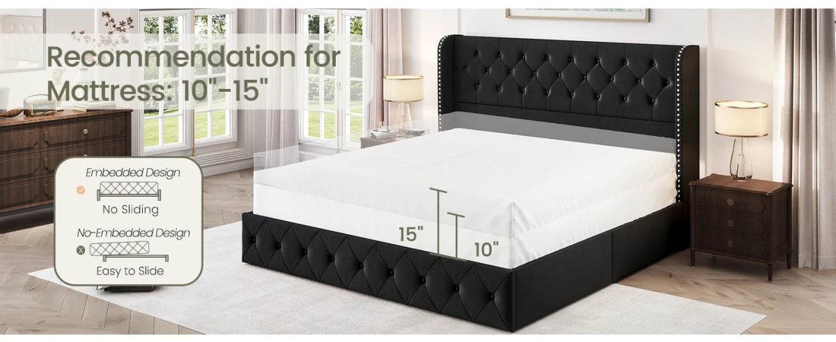 Velvet Upholstered Platform Bed Frame With Storage Drawers - Omega Lifestyles