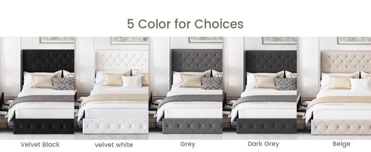 Velvet Upholstered Platform Bed Frame With Storage Drawers - Omega Lifestyles