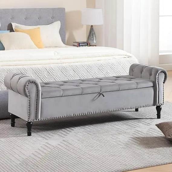 Velvet Upholstered Storage Bench - Omega Lifestyles