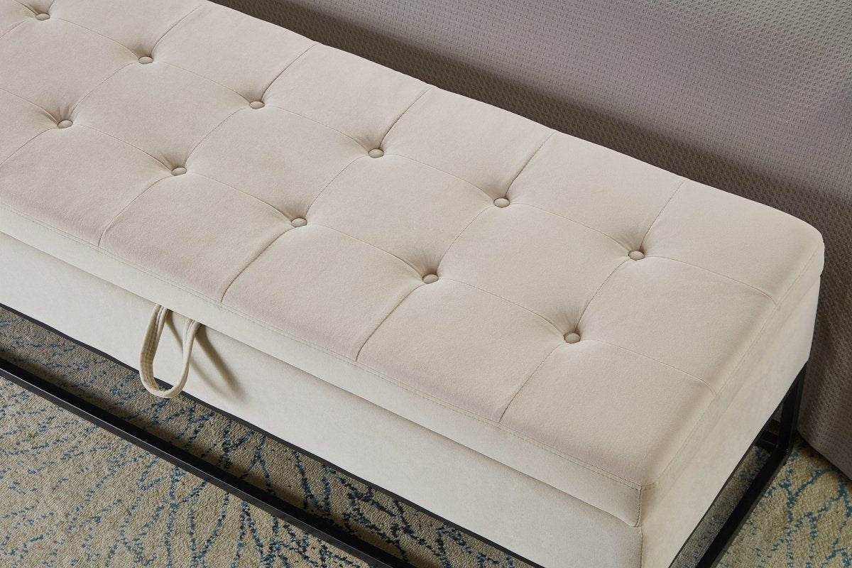 Velvet Upholstered Storage Bench With Metal Base - Sleep Galleria