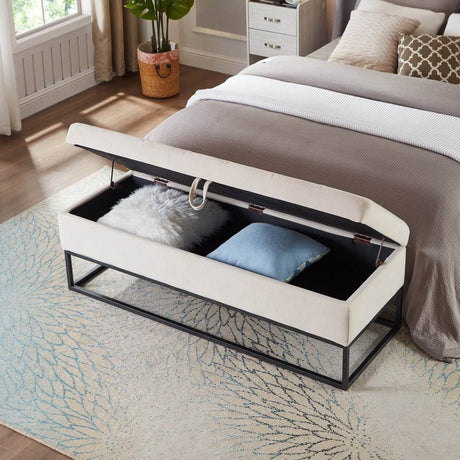 Velvet Upholstered Storage Bench With Metal Base - Sleep Galleria