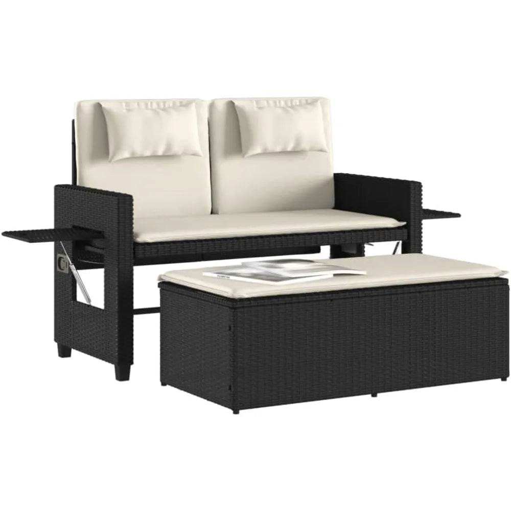 Versatile Adjustable Reclining PE Rattan Outdoor Patio Bench - Omega Lifestyles