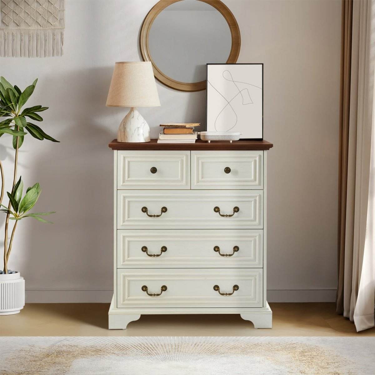 Vintage White 5-Drawer Engineered Wood Dresser - Sleep Galleria