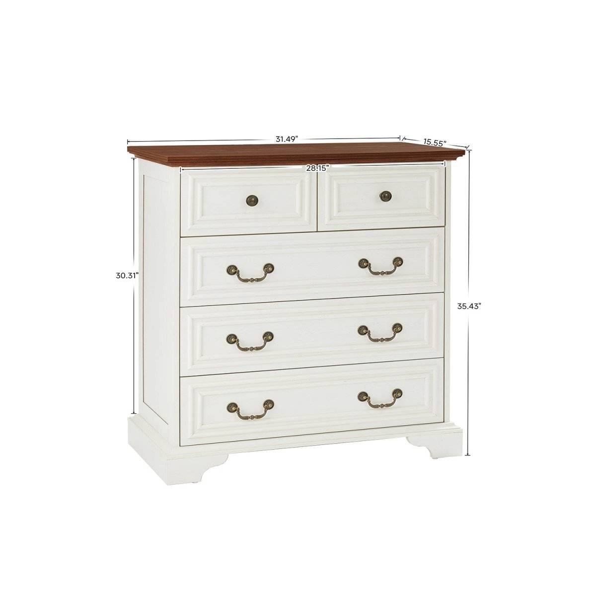 Vintage White 5-Drawer Engineered Wood Dresser - Sleep Galleria