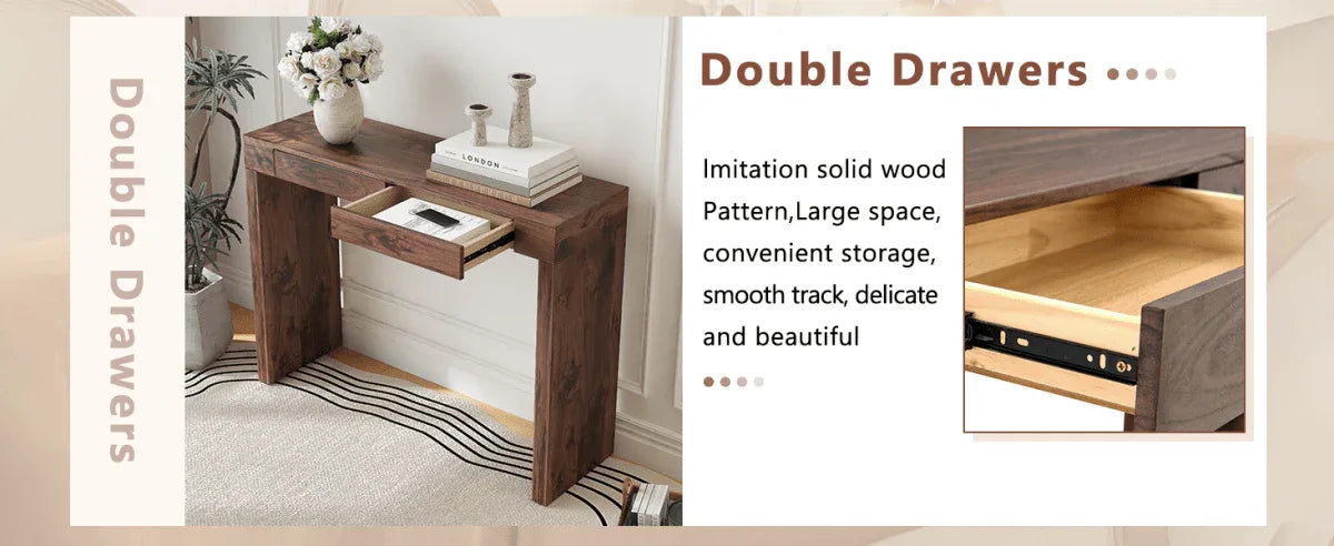 Walnut Grain MDF Bar Table With Storage Drawers - Omega Lifestyles