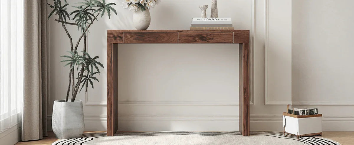 Walnut Grain MDF Bar Table With Storage Drawers - Omega Lifestyles