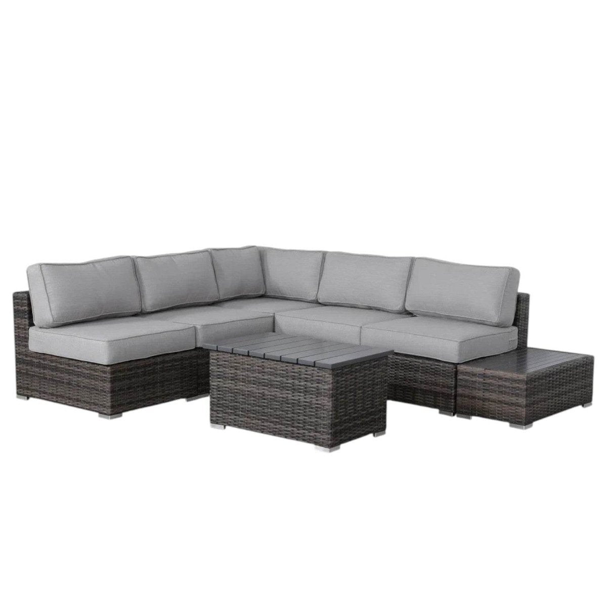 Weather - Resistant Brown Wicker Outdoor 7 - Piece Patio Sectional Set - Driftwood - Omega Lifestyles