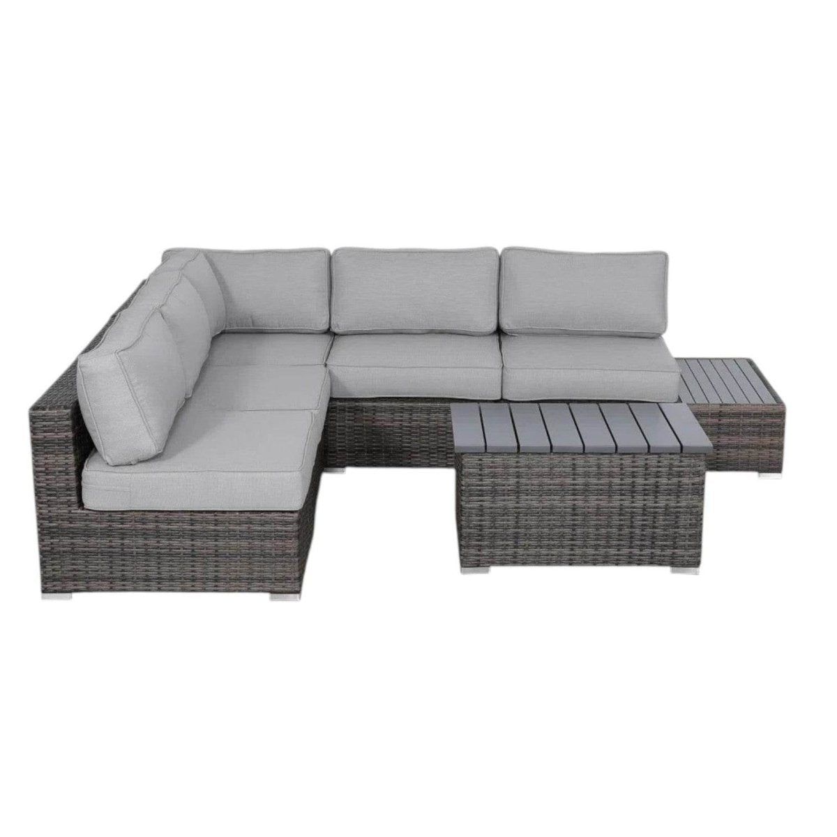 Weather - Resistant Brown Wicker Outdoor 7 - Piece Patio Sectional Set - Driftwood - Omega Lifestyles