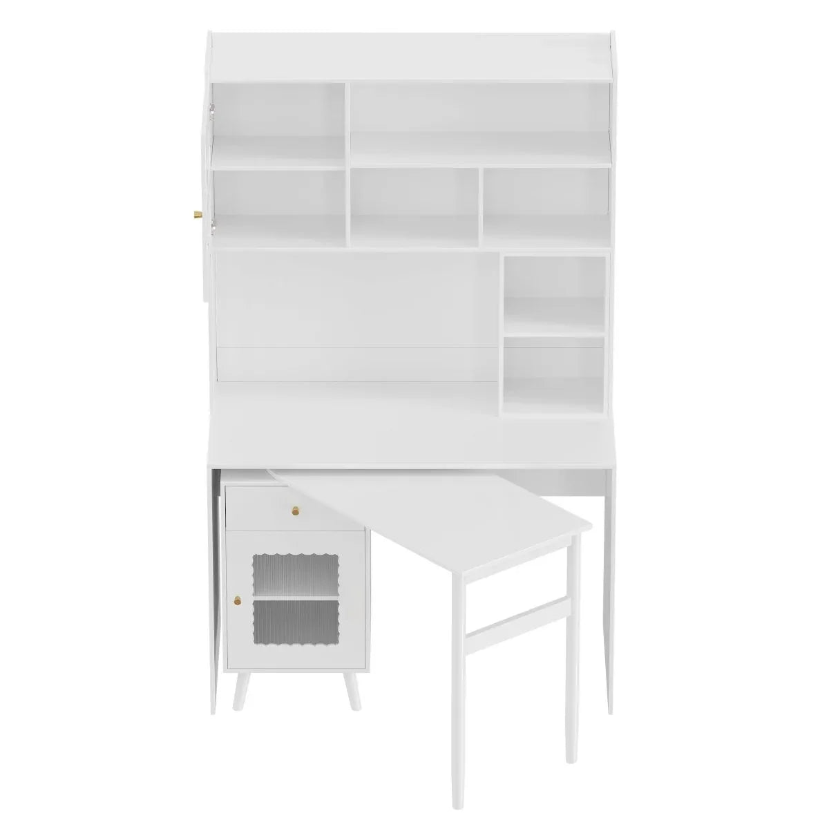 White Computer Desk With 90-Degree Rotating Desktop and Storage - Omega Lifestyles
