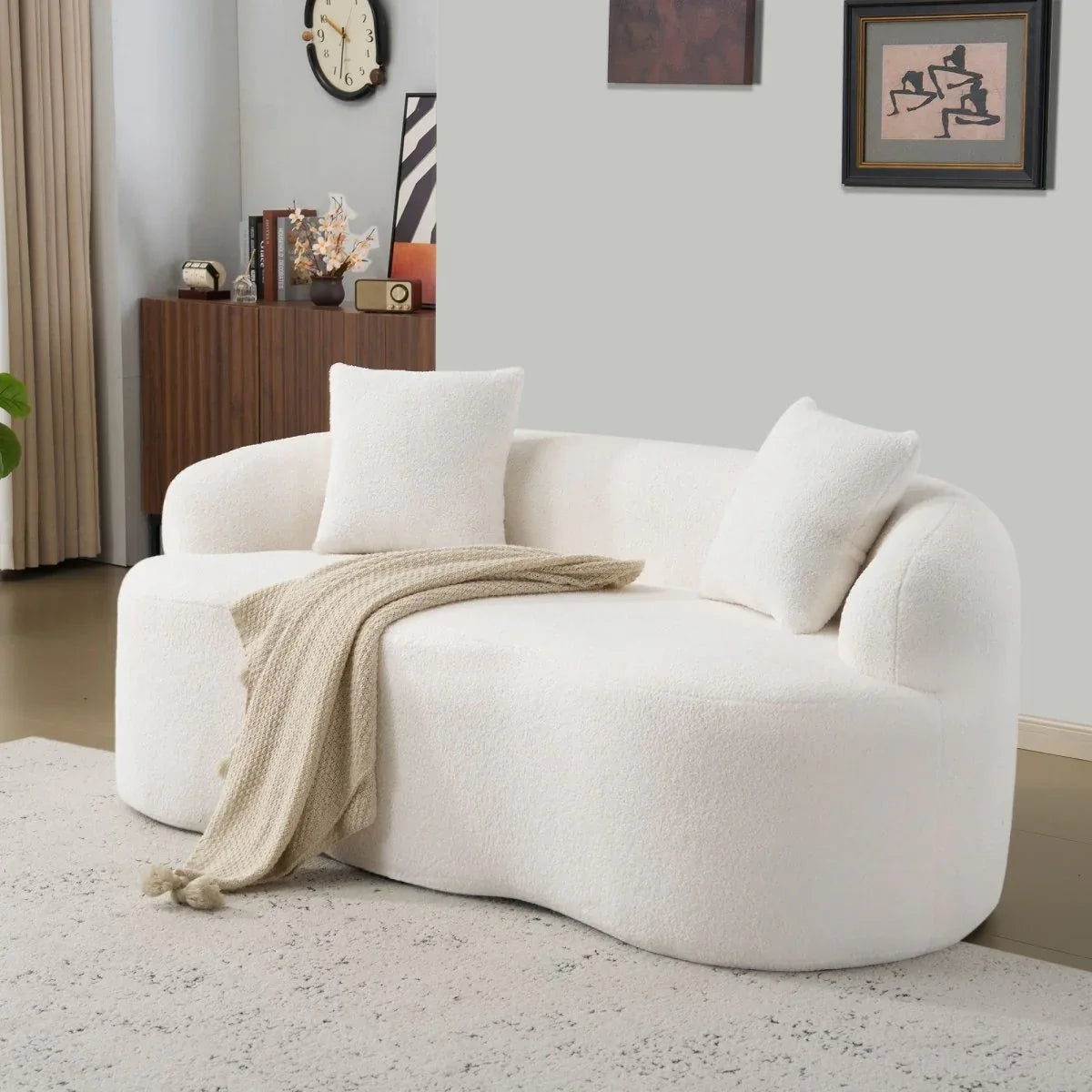 White Curved Minimalist Foam Spring Loveseat Sofa - Omega Lifestyles