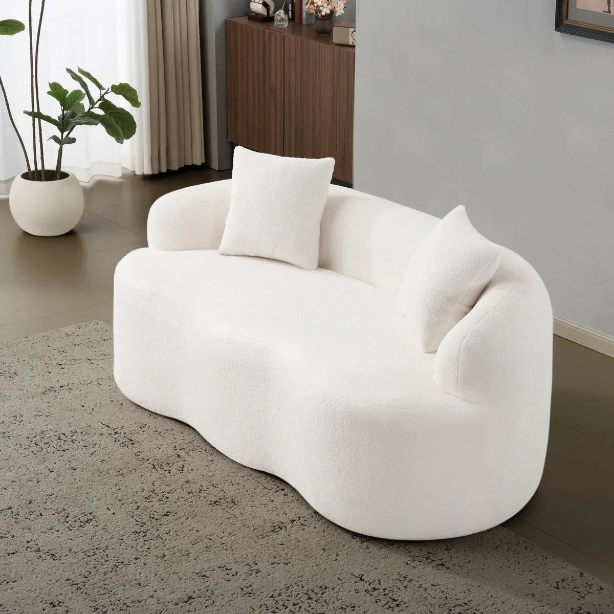 White Curved Minimalist Foam Spring Loveseat Sofa - Omega Lifestyles