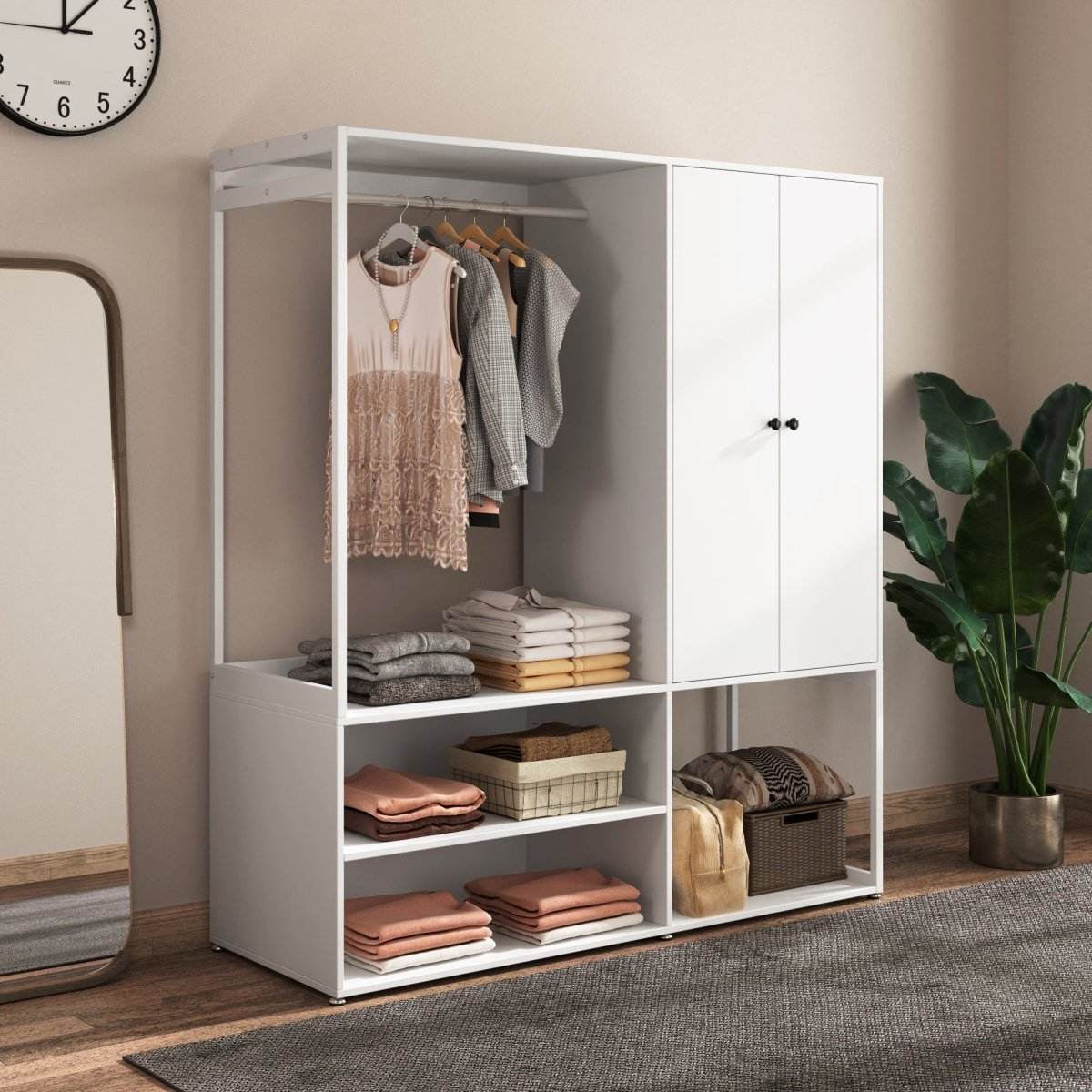 White Particle Board Armoire Wardrobe Closet With Shelves - Sleep Galleria