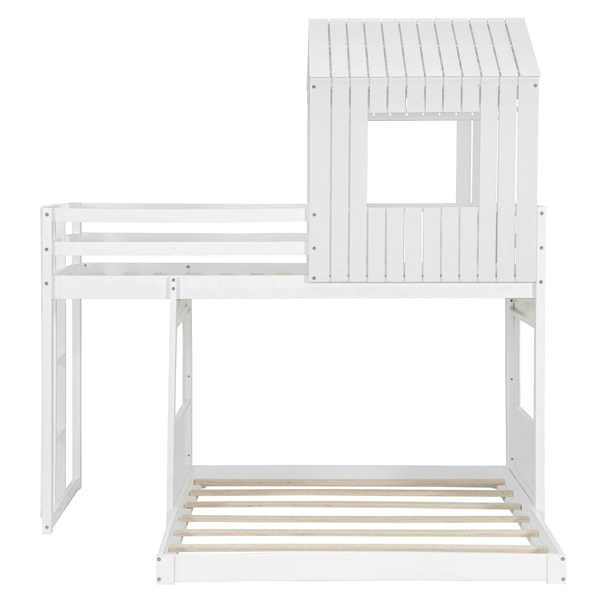 White Twin - Over - Full Solid Wood Playhouse Bunk Bed - Driftwood - Omega Lifestyles