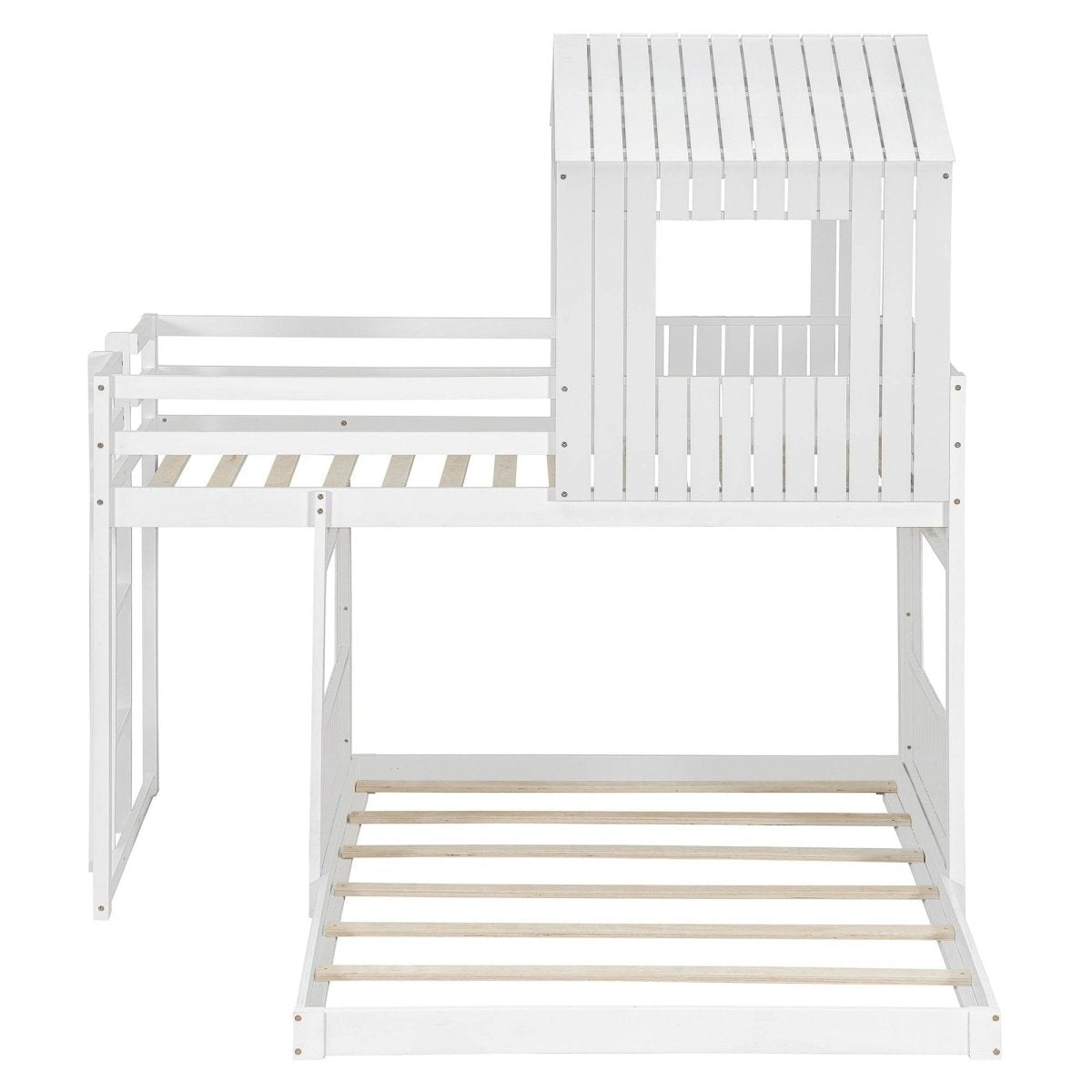 White Twin - Over - Full Solid Wood Playhouse Bunk Bed - Driftwood - Omega Lifestyles
