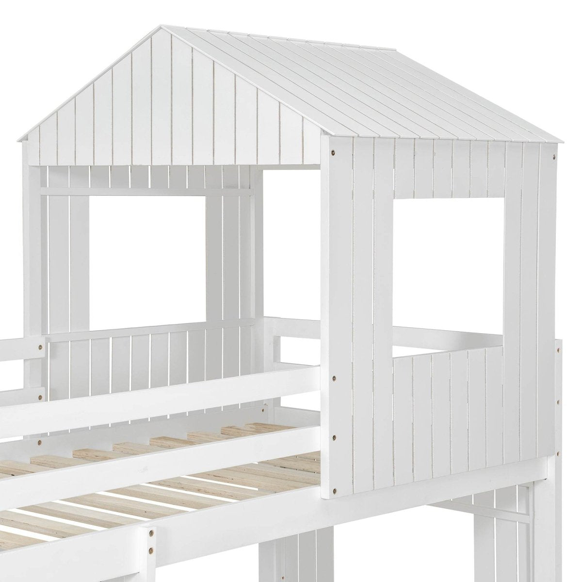White Twin - Over - Full Solid Wood Playhouse Bunk Bed - Driftwood - Omega Lifestyles