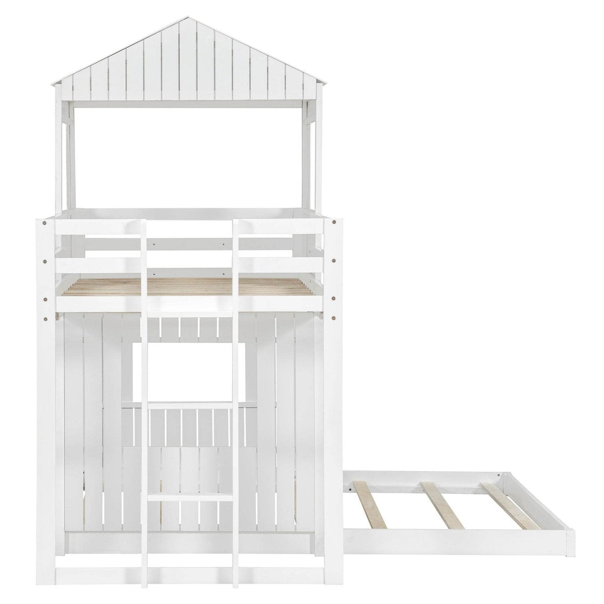 White Twin - Over - Full Solid Wood Playhouse Bunk Bed - Driftwood - Omega Lifestyles