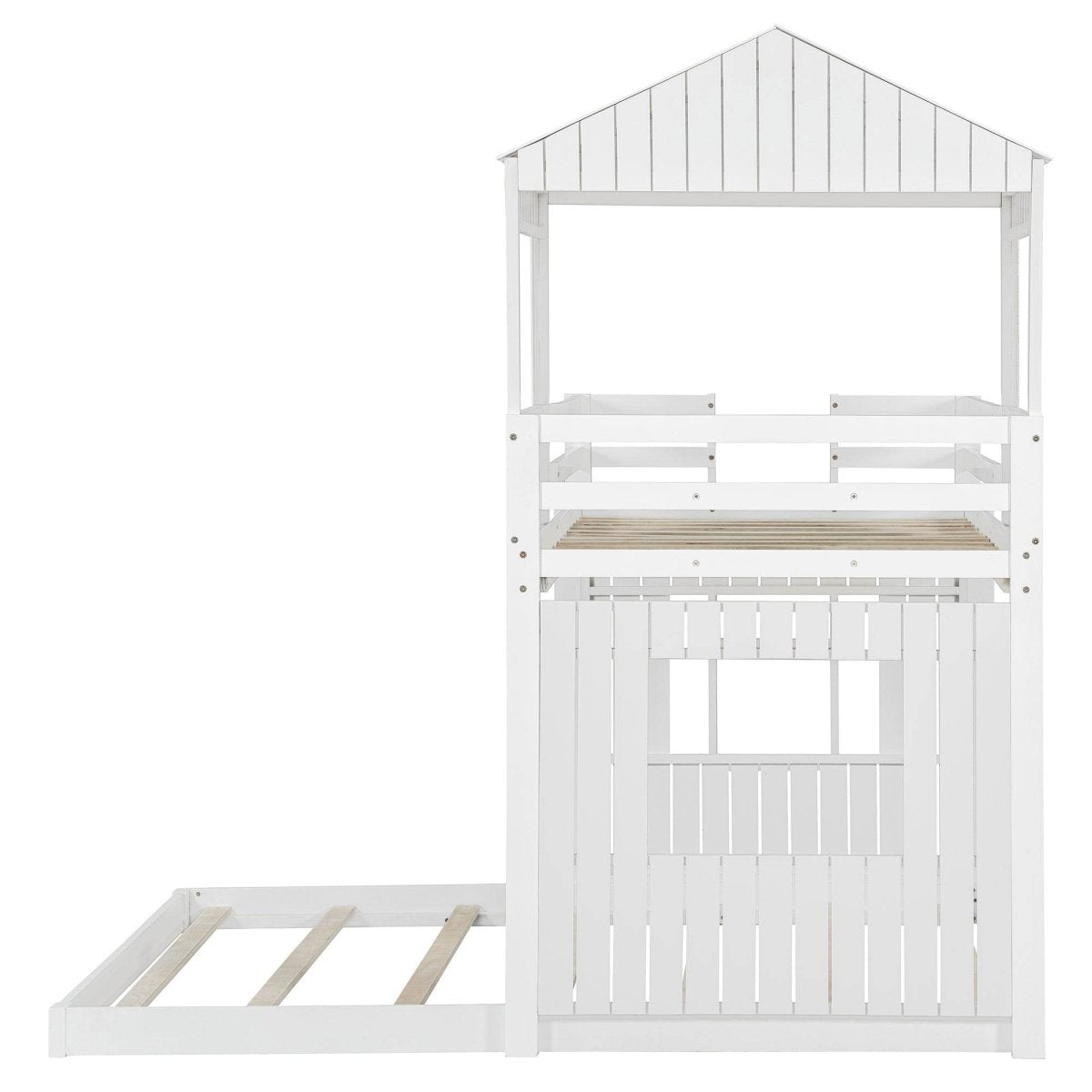 White Twin - Over - Full Solid Wood Playhouse Bunk Bed - Driftwood - Omega Lifestyles