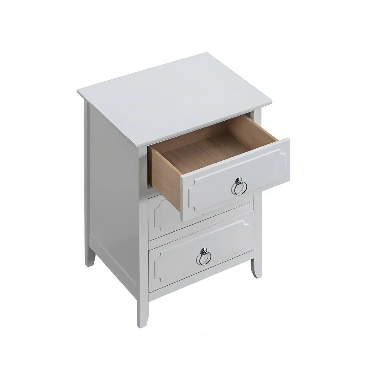 White Wood 3-Drawer Nightstand With Polished Nickel Hardware - Omega Lifestyles