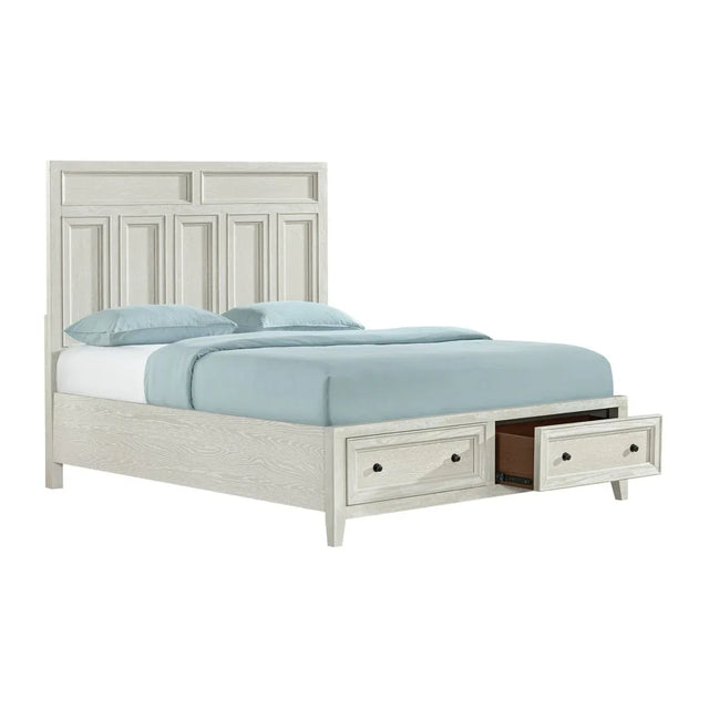 White Wood Classic Queen Storage Bed With Footboard Drawers - Omega Lifestyles